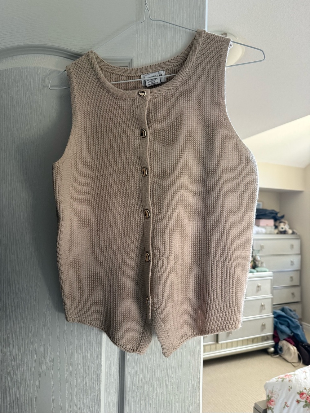 Song of Style Beige Knit Button-Front Sleeveless Top